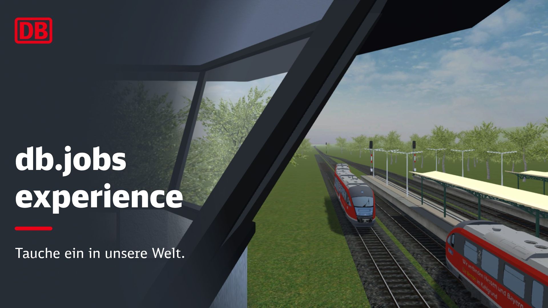 Simulation: Blick auf die Zugstrecke aus dem Stellwerk in der DB.jobs xperience